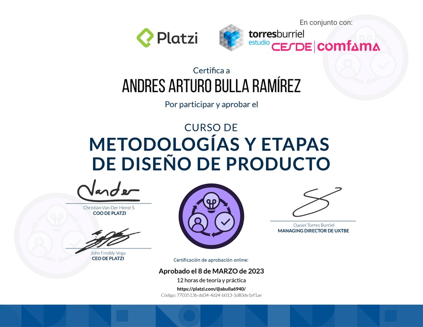 Diploma del Curso de Metodologías de Diseño de Productos Digitales