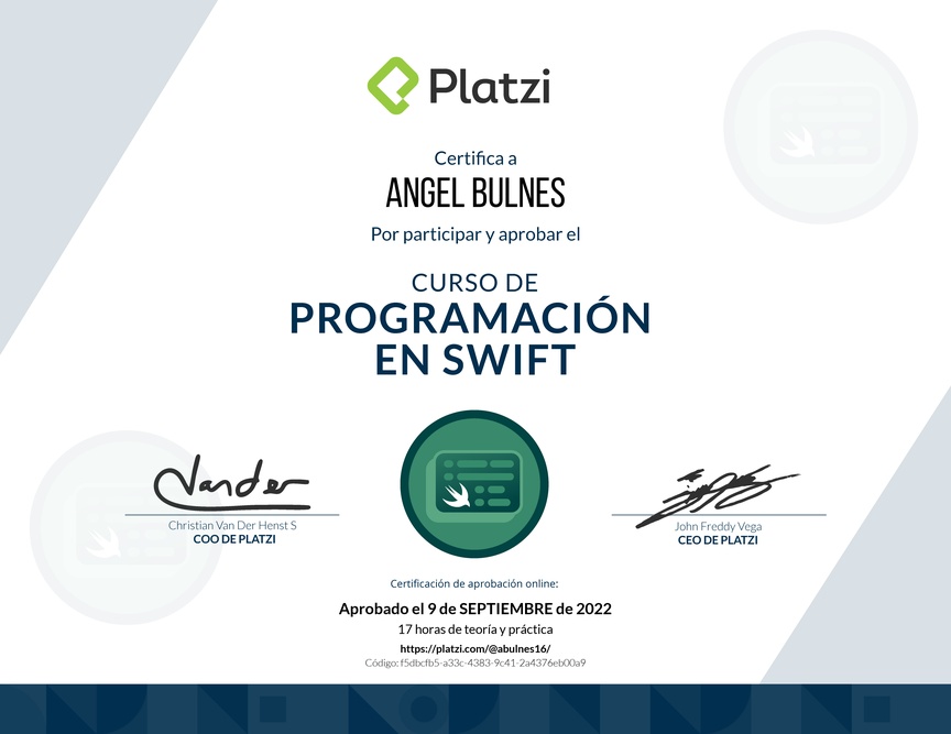 Diploma del Curso de Programación en Swift (2019)