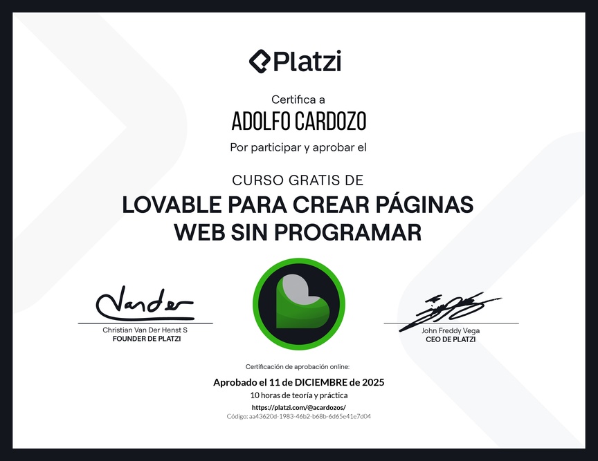 Diploma del Curso Gratis de Lovable para Crear Páginas Web sin Programar