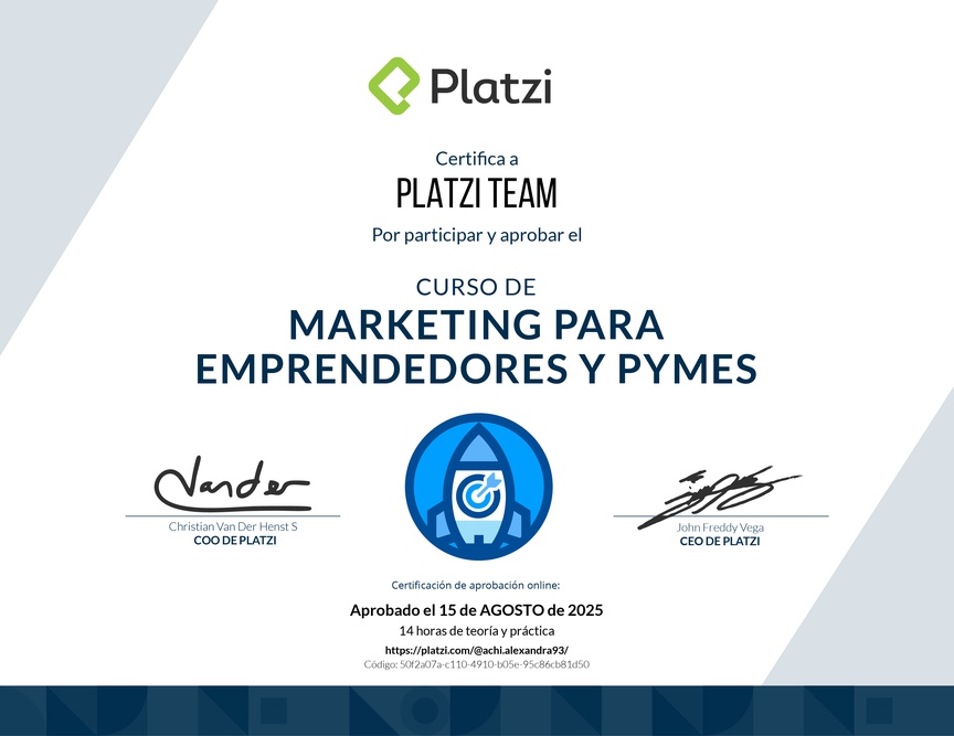 Diploma del Curso de Marketing para Emprendedores y PyMes