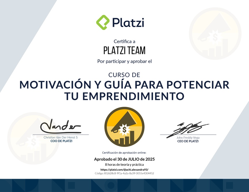 Diploma del Curso de Motivación y Guía para Potenciar tu Emprendimiento