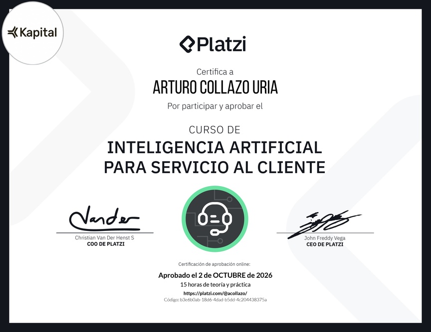 Diploma del Curso de Inteligencia Artificial para Servicio al Cliente