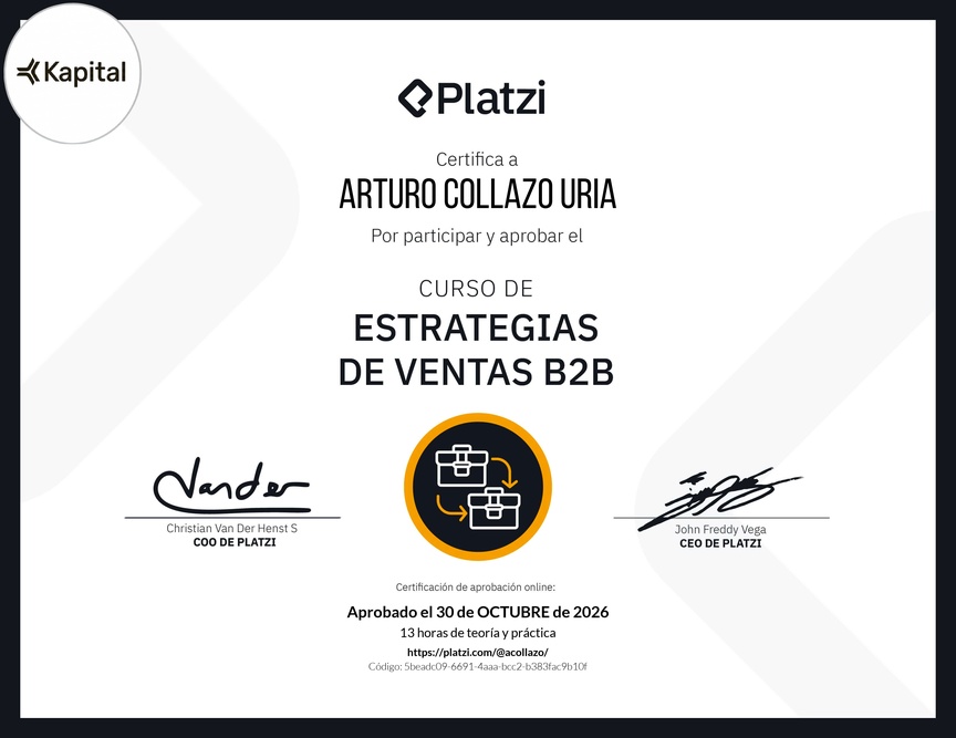 Diploma del Curso de Estrategias de Ventas B2B