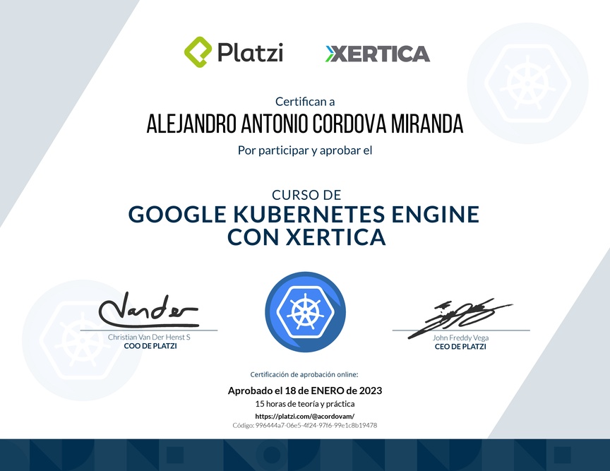 Diploma del Curso de Google Kubernetes Engine (2018)