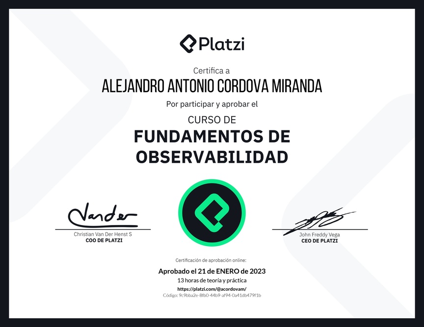 Diploma del Curso de Fundamentos de Observabilidad con New Relic