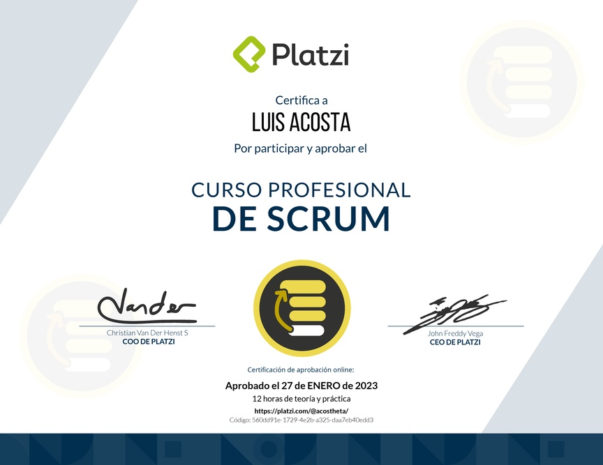 Diploma del Curso Profesional de Scrum