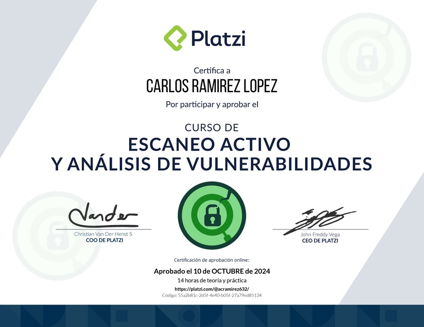 Diploma del Curso de Escaneo Activo y Análisis de Vulnerabilidades
