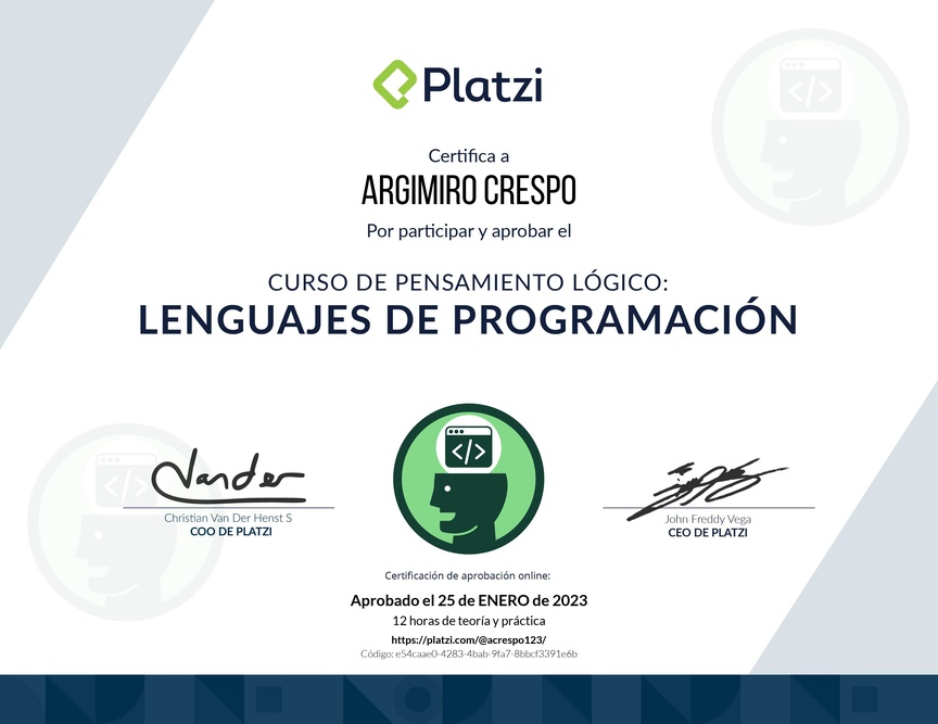 Diploma del Curso de Pensamiento Lógico: Lenguajes de Programación