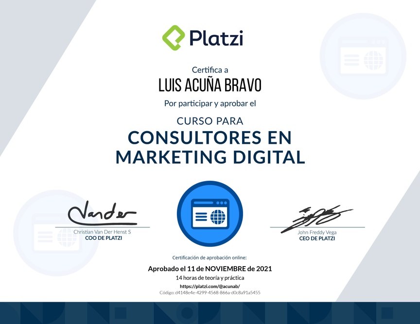 Diploma del Curso para Consultores en Marketing Digital