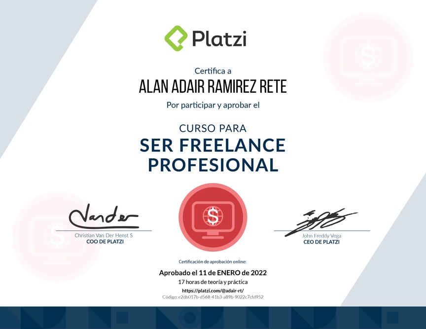 Diploma del Curso para Ser Freelance Profesional