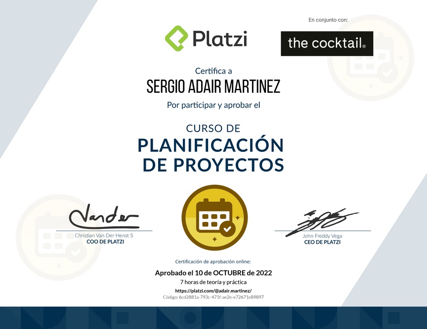 Diploma del Curso de Gestión para Planificar, Definir e Identificar Riesgos de un Proyecto