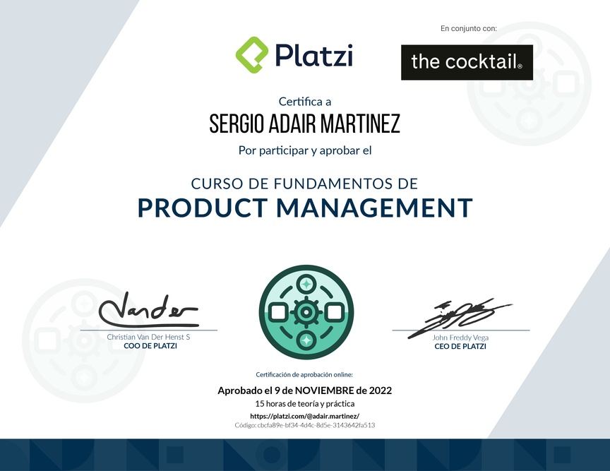 Diploma de Audiocurso de Fundamentos para Product Managers
