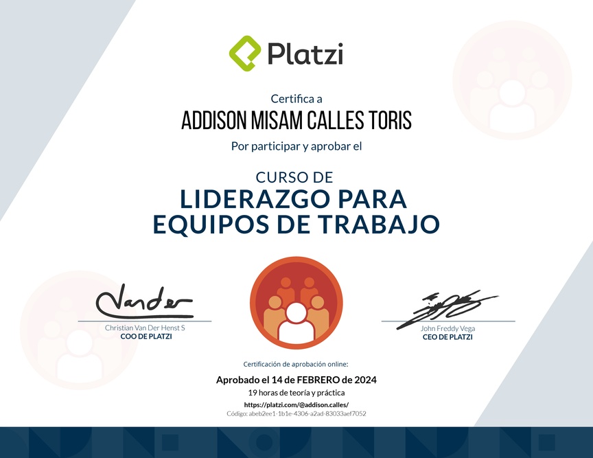 Diploma del Curso de Liderazgo para Equipos de Trabajo