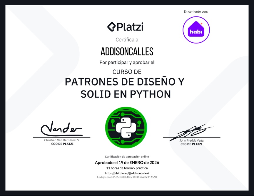 Diploma del Curso de Patrones de Diseño y SOLID en Python