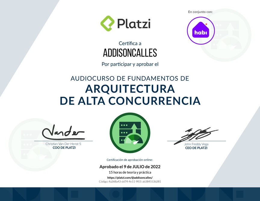 Diploma de Audiocurso de Fundamentos de Arquitectura de Alta Concurrencia