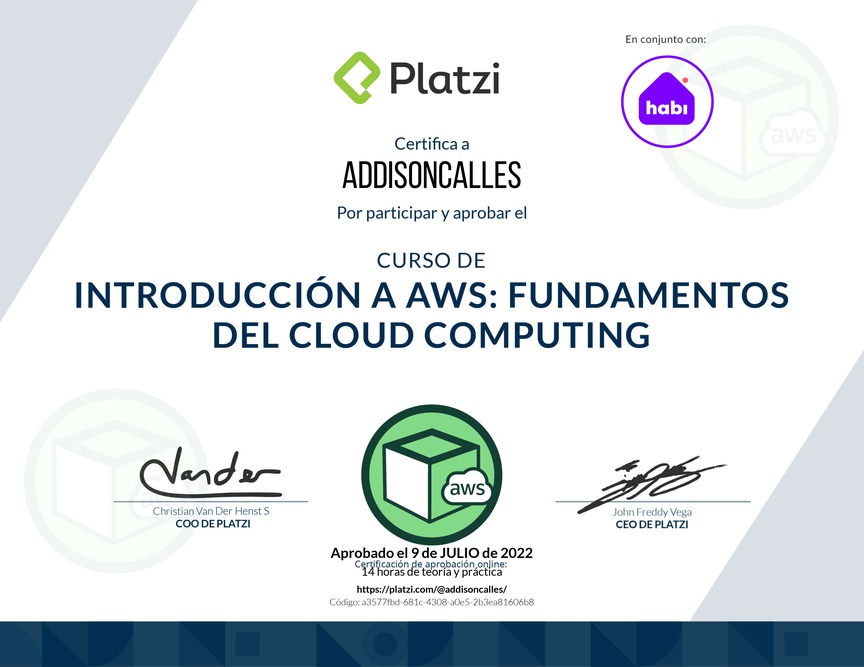Diploma del Curso de Introducción a AWS: Fundamentos de Cloud Computing