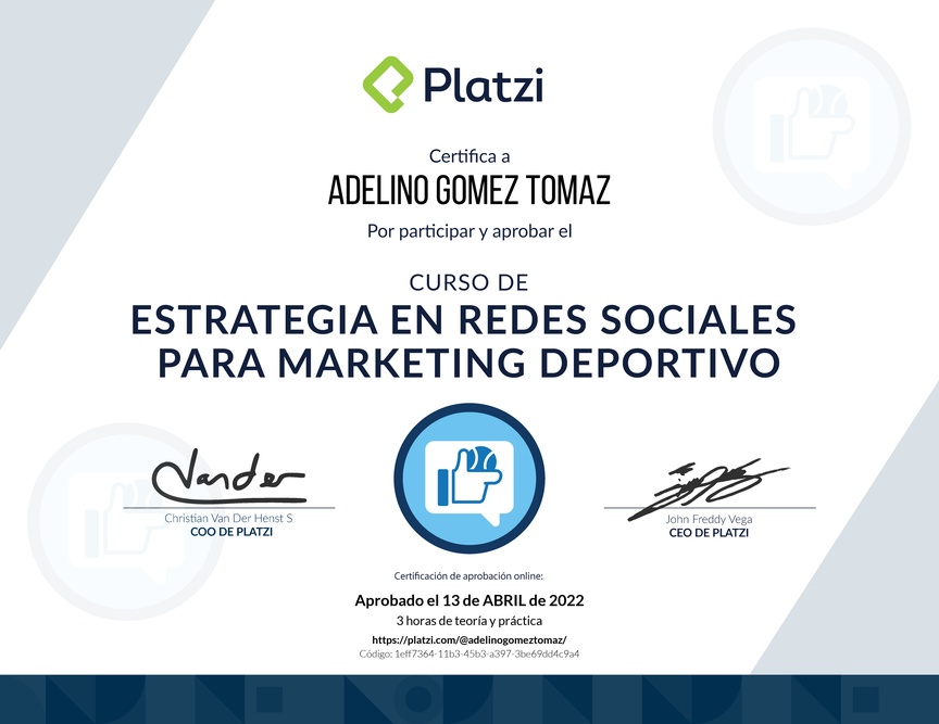 Diploma del Curso de Estrategia en Redes Sociales para Marketing Deportivo