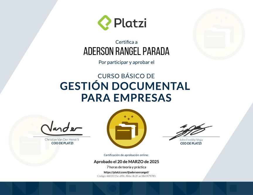 Diploma del Curso Básico de Gestión Documental para Empresas