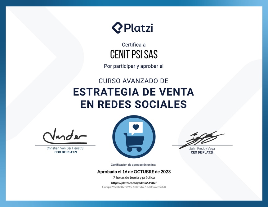 Diploma del Curso Avanzado de Estrategias de Venta en Redes Sociales