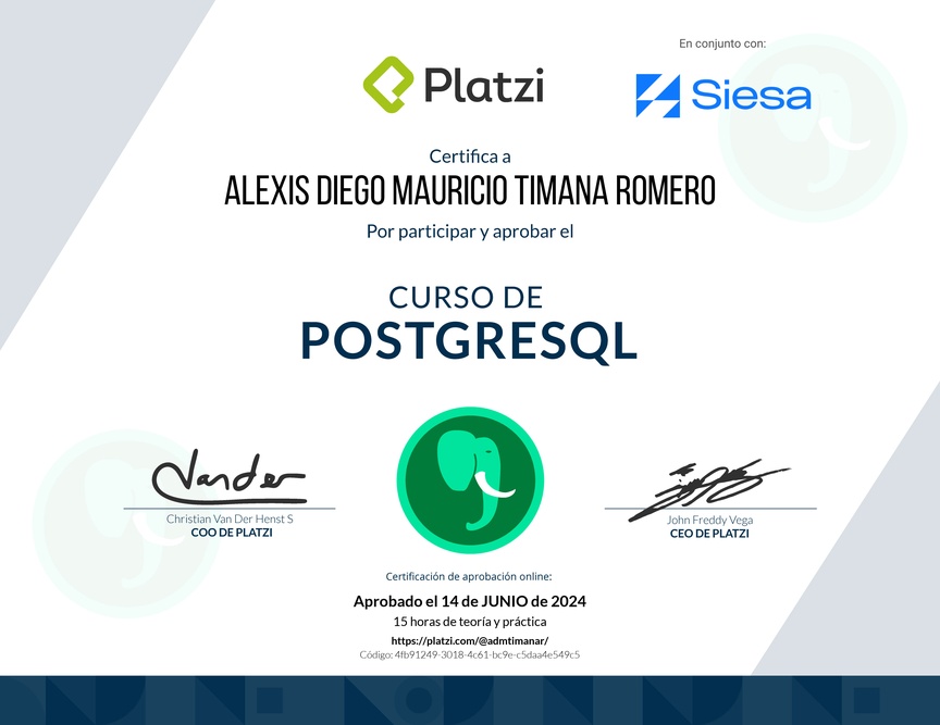 Diploma del Curso de PostgreSQL