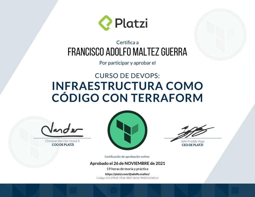 Diploma del Curso de Infraestructura Como Código con Terraform