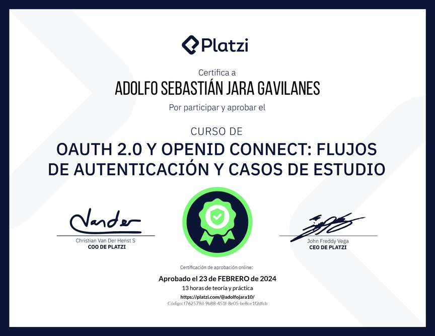 Diploma del Curso de OAuth 2.0 y OpenID Connect: Flujos de Autenticación y Casos de Estudio