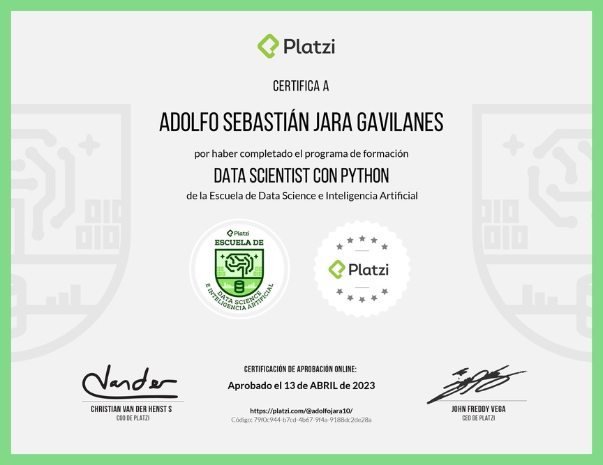 Diploma de la Ruta de Aprendizaje de Data Scientist con Python