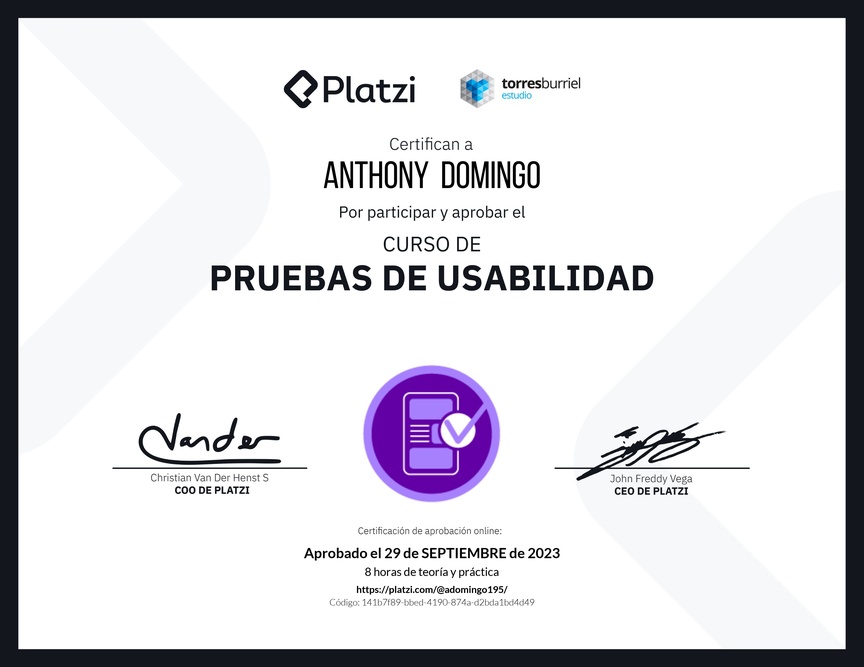 Diploma del Curso de Pruebas de Usabilidad