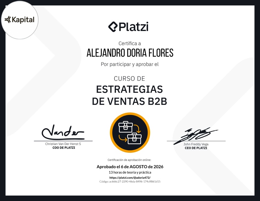Diploma del Curso de Estrategias de Ventas B2B
