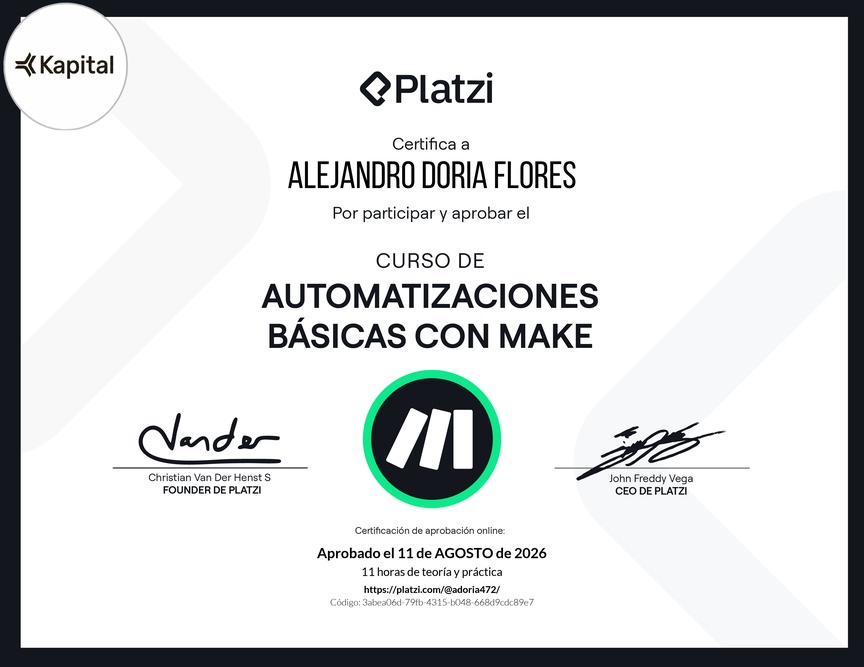 Diploma del Curso de Automatizaciones Básicas con Make