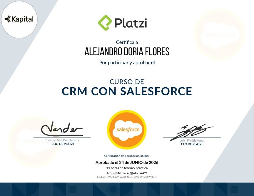 Diploma del Curso de CRM con Salesforce