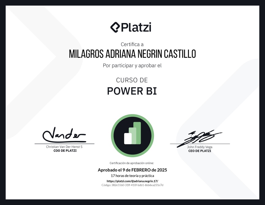 Diploma del Curso de Power BI
