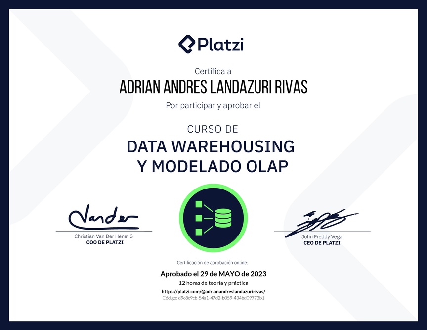 Diploma del Curso de Data Warehousing y Modelado OLAP