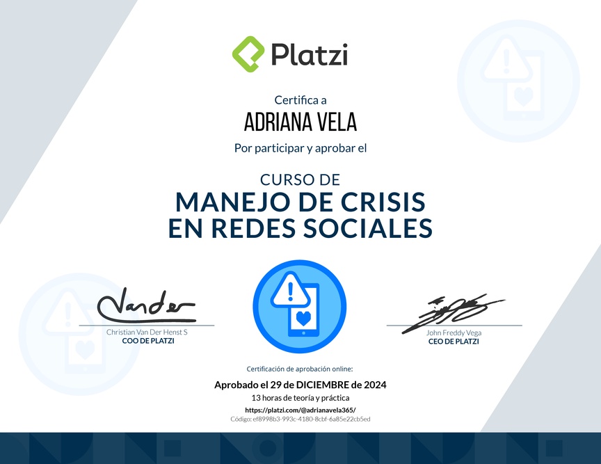 Diploma del Curso de Prevención y Respuesta a Crisis en Redes Sociales