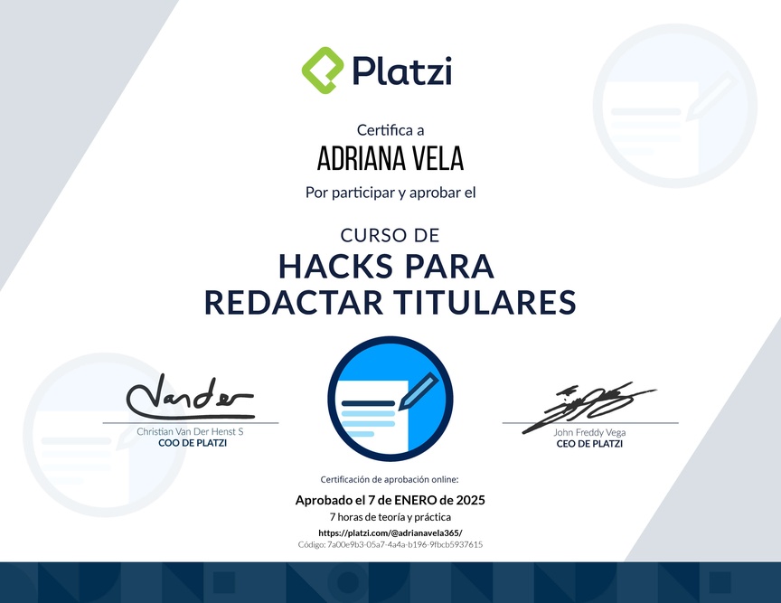 Diploma del Curso de Hacks para Redactar Titulares