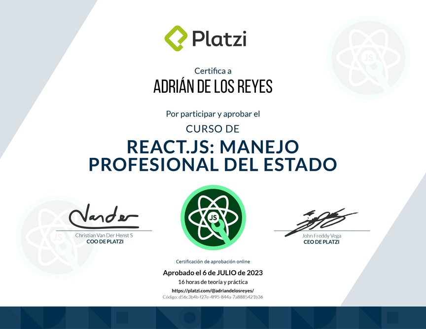 Diploma del Curso de React.js: Manejo Profesional del Estado