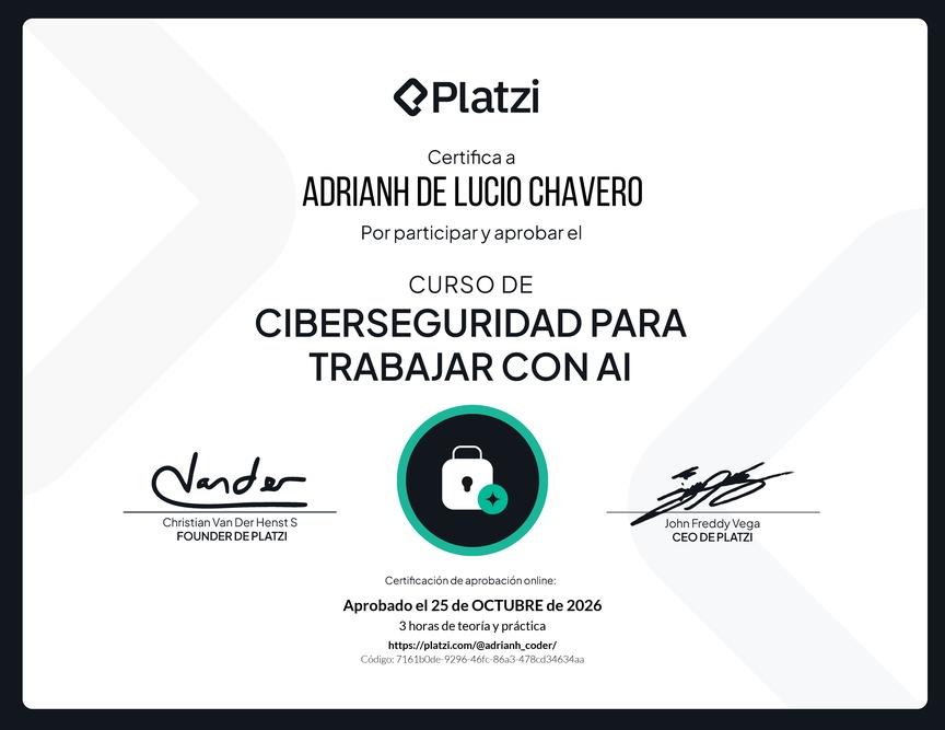 Diploma del Curso de Ciberseguridad para Trabajar con AI
