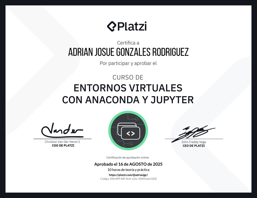 Diploma del Curso de Entornos Virtuales con Anaconda y Jupyter