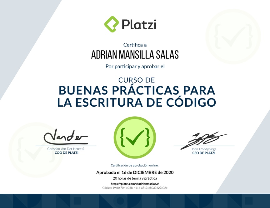Diploma del Curso de Patrones de Diseño y Buenas Prácticas en PHP