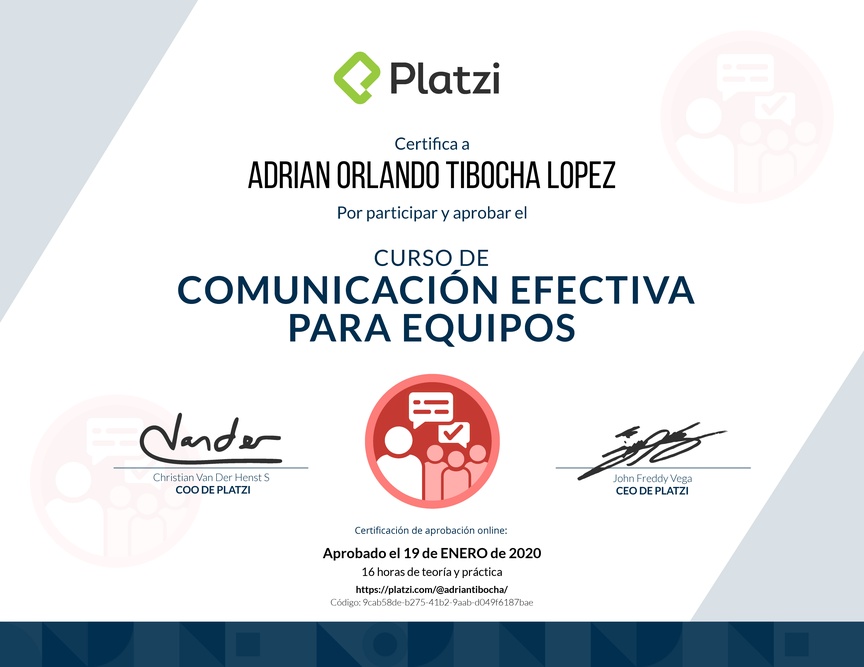Diploma del Curso de Comunicación Efectiva para Equipos 2018