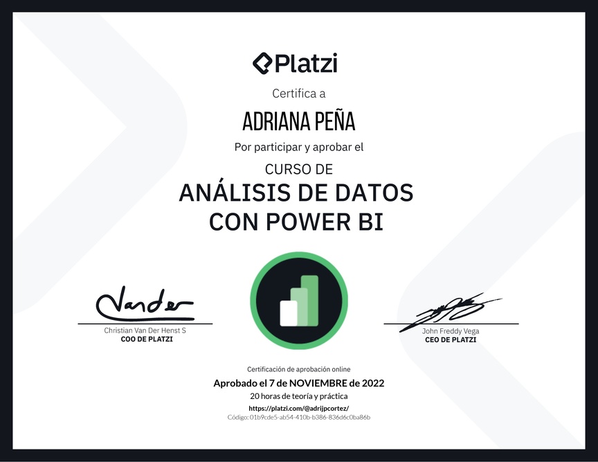 Diploma del Curso de Análisis de Datos con Power BI