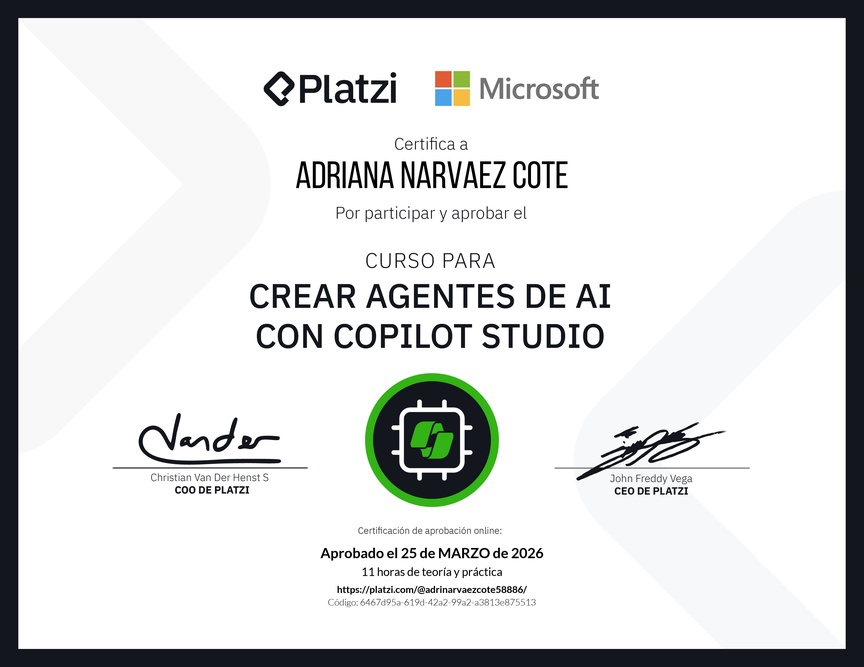 Diploma del Curso Gratis para Crear Agentes de AI con Copilot Studio