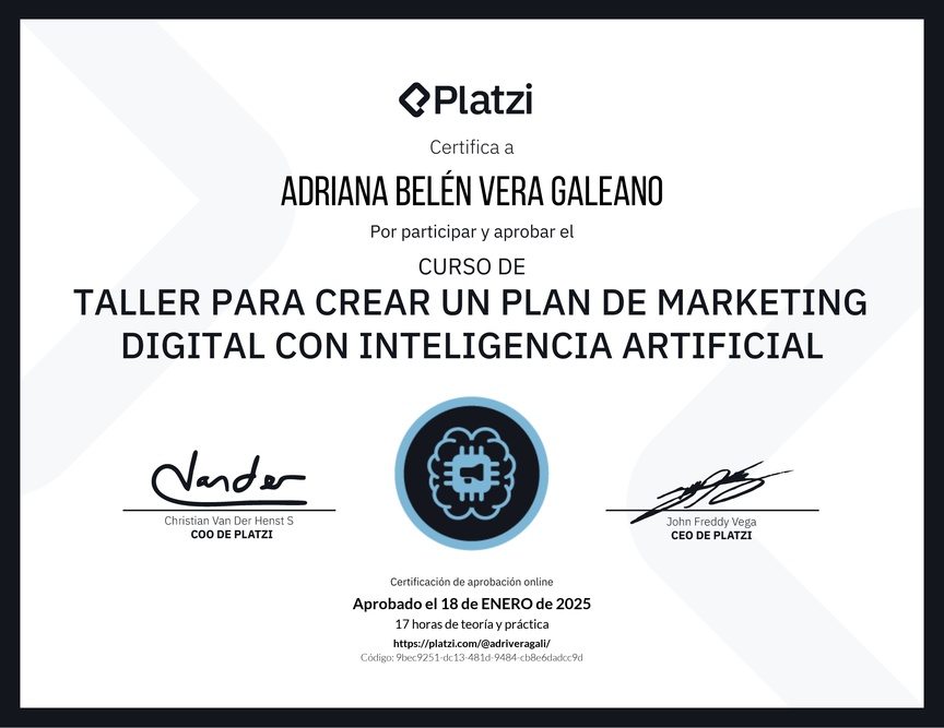 Diploma de Taller para Crear un Plan de Marketing Digital con Inteligencia Artificial