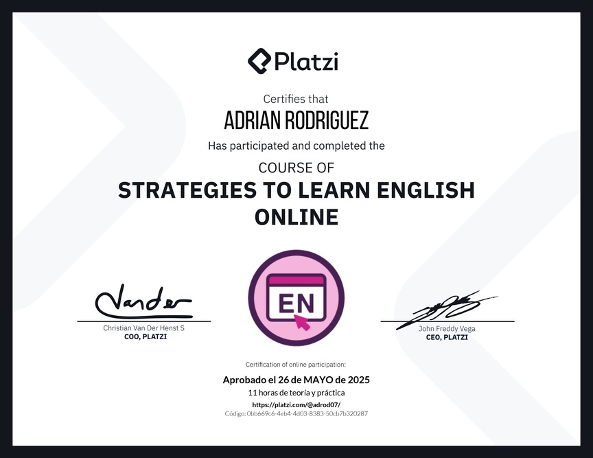 Diploma del Curso Gratis de Estrategias para Aprender Inglés en Línea