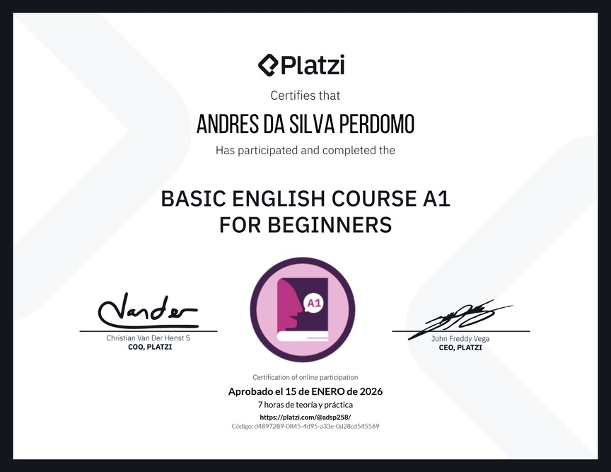 Diploma del Curso de Inglés Básico A1 para Principiantes