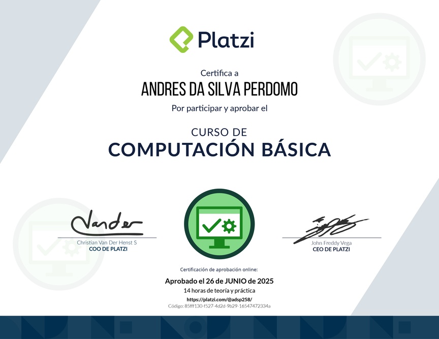 Diploma del Curso Básico de Computadores e Informática