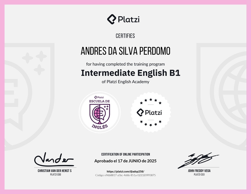 Diploma de la Ruta de Aprendizaje de Inglés Intermedio B1