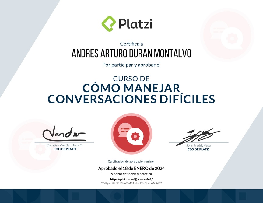 Diploma del Curso de Cómo Manejar Conversaciones Difíciles con Clientes