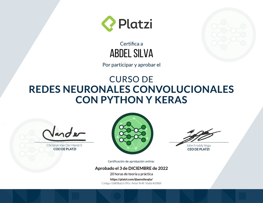 Diploma del Curso de Redes Neuronales Convolucionales con Python y Keras