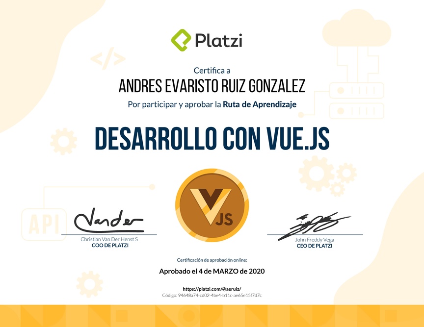 Diploma de la Ruta de Aprendizaje de Frontend a profundidad con Vue.js